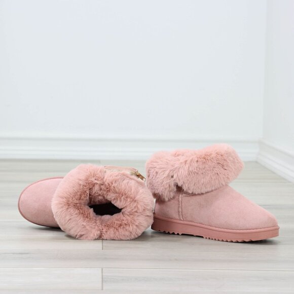 Womens Warm Fuzzy Ankle Booties Super Cozy Fully Lined Faux Pink Suede Pocket - Picture 14 of 14
